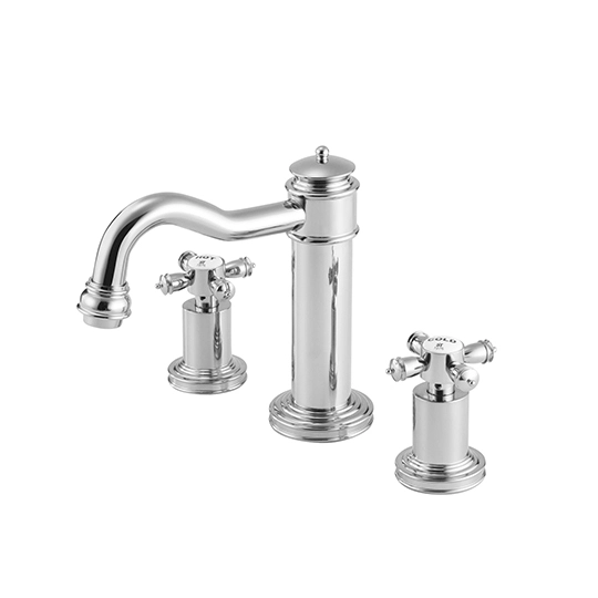 Grifo de lavabo amplio de dos manijas con varilla elevadora