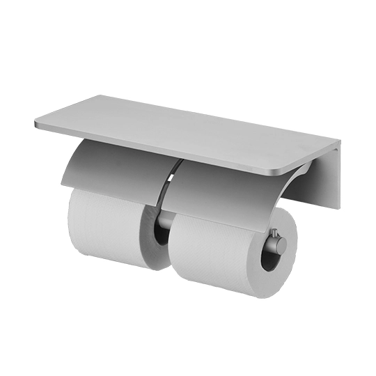 Soporte doble para papel higiénico con estante de esquina R (aluminio con anodizado)